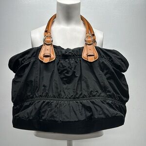 XXi Secolo Suarez Purse Shoulder Bag Hobo Fabric Tote Vintage Italy Black Tan